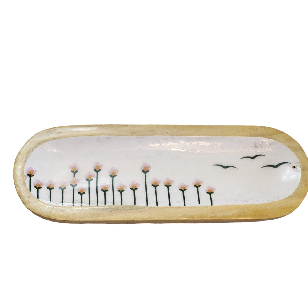 Porta Incienso Madera Bamboo Diseño Flores